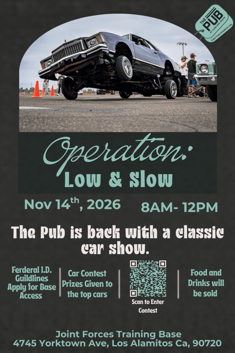 Operation: Low & Slow classic car show at The Pub, November 14, 2026, 8 am–noon. Car contest, prizes, food, and drinks.