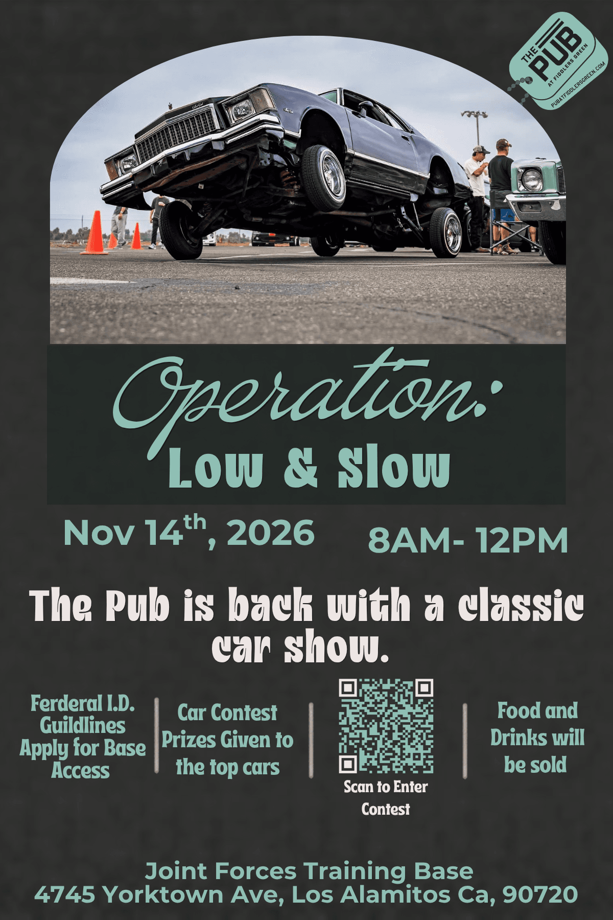 Operation: Low & Slow car show flyer, November 14, 2026, 8 am–noon.