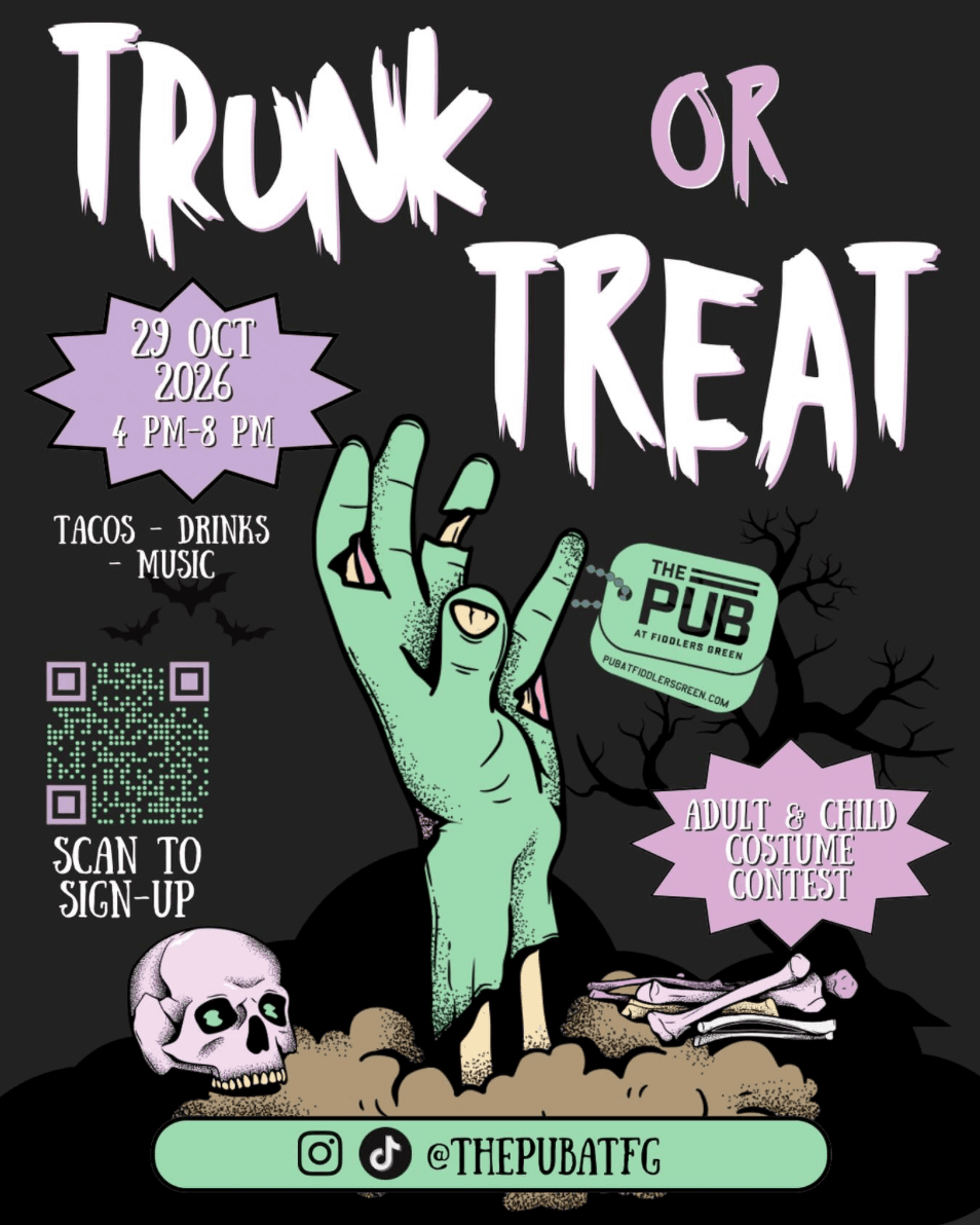 Trunk or Treat event flyer for October 29, 2026, from 4 to 8 pm